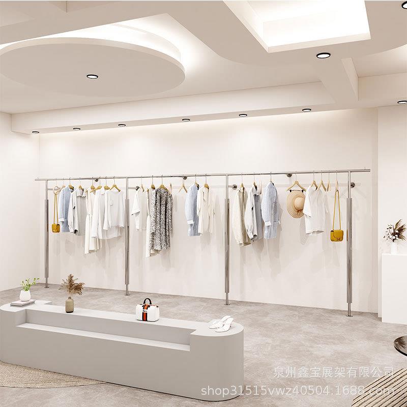 服装店展示架女装店衣架不锈钢上墙落地架陈列挂衣架货架衣服架子