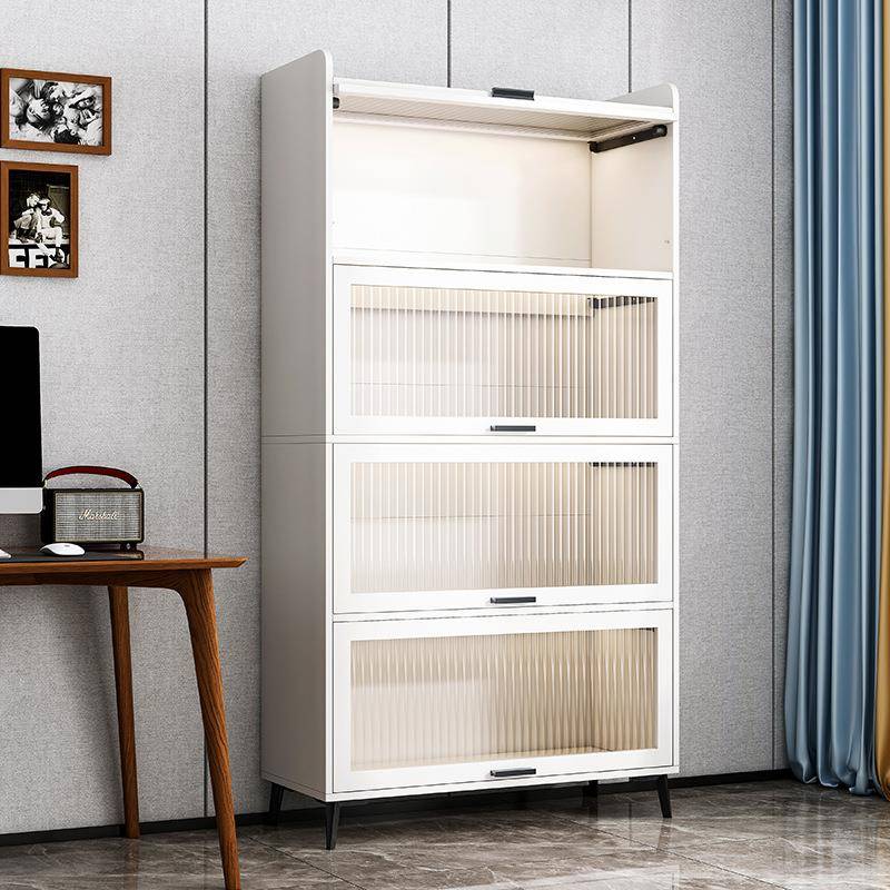 落地书架置物架客厅简易带门防尘书柜展示柜家用飘窗翻盖收纳柜子