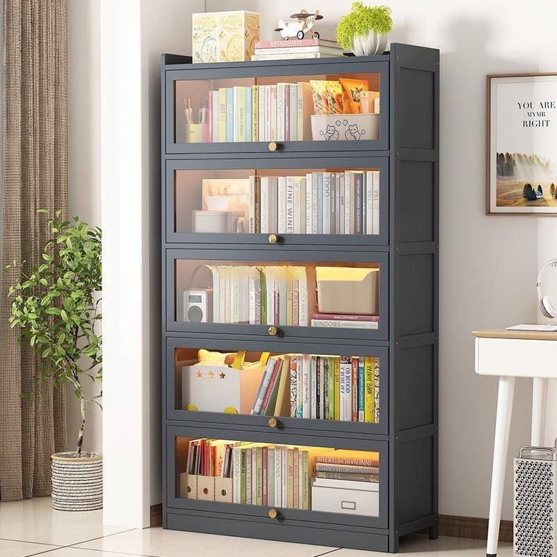 书架置物架落地家用多层书柜带门防尘储物柜客厅置物柜展示柜收纳