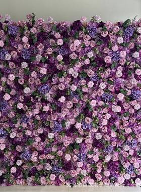 布底仿真花墙紫色花墙布底花墙背景装饰花墙婚礼装饰来样制作