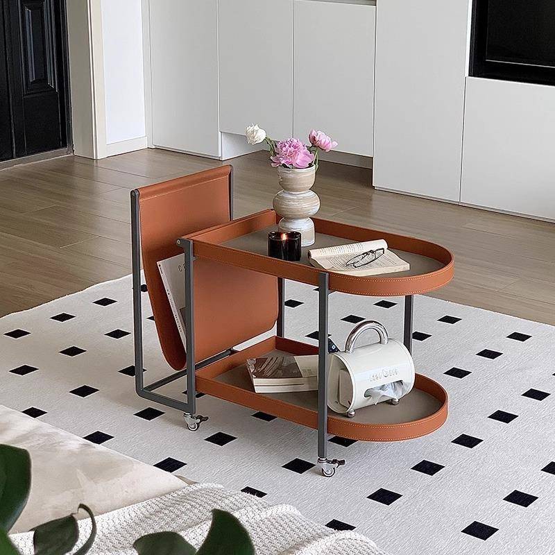 意式极简马鞍皮可移动餐车客厅家用阳台茶几边几小推车现代小角几
