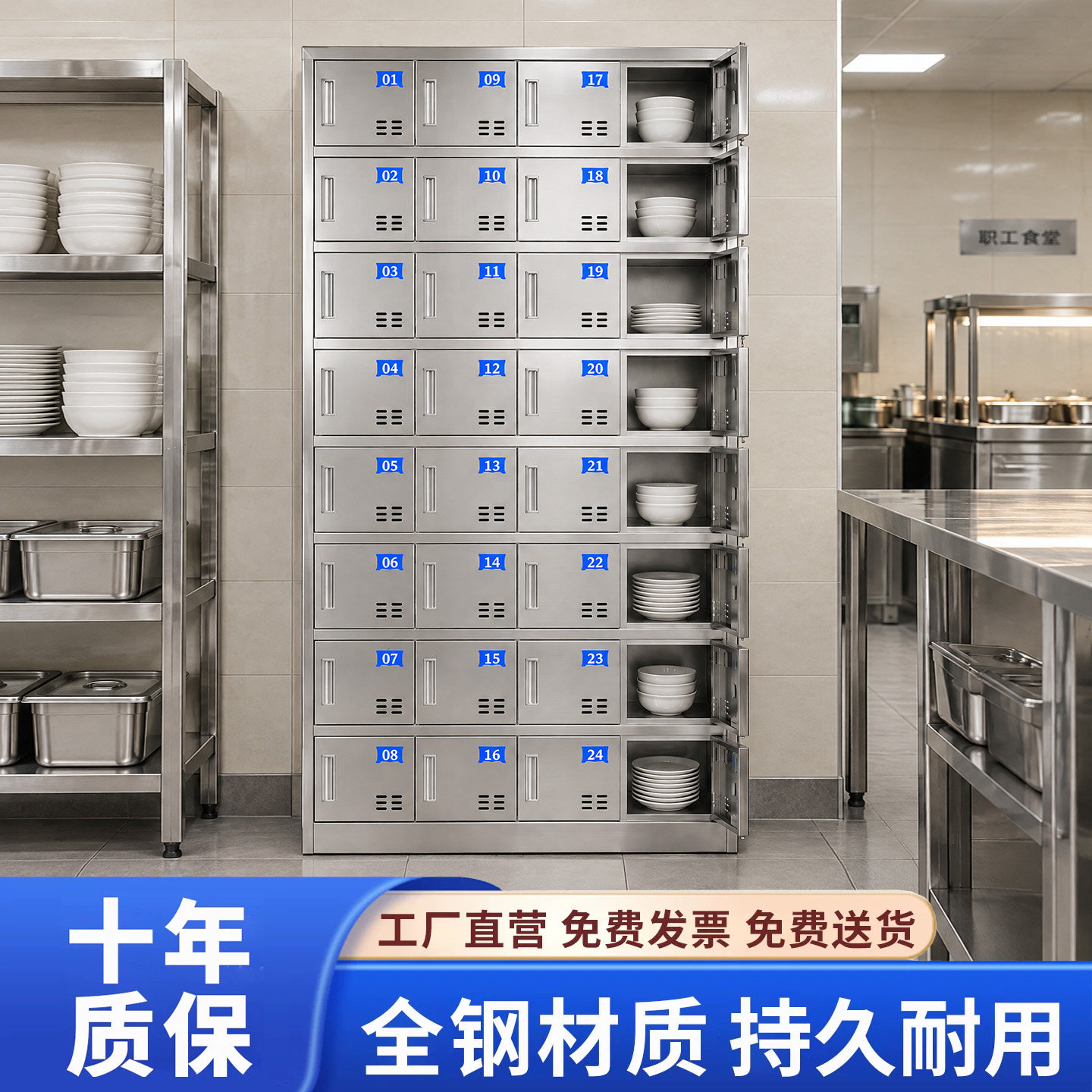 不锈钢碗柜餐盘柜学校餐厅食堂消毒碗筷多门储物柜员工餐具存放柜