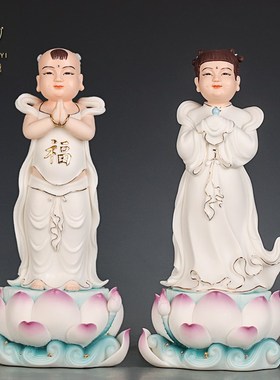 墨梵陶瓷金童玉女佛像善财童子龙女观音菩萨侍者家用童子童女摆件
