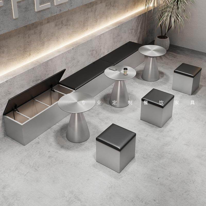 网红轻奢风奶茶店不锈钢靠墙卡座工业风沙发冷饮店长条凳桌椅组合,特色手工艺,其他特色工艺品,淘宝优惠券,粉丝福利购,淘宝优惠卷