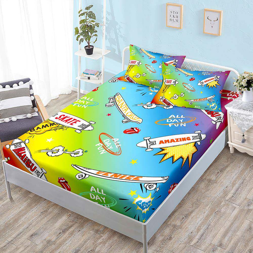 三件套床笠床罩滑板炫酷个性嘻哈外贸床垫保护套