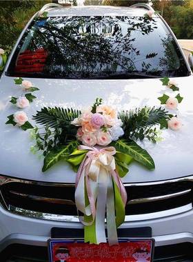 森系主婚车装饰车头花套装仿真玫瑰中式结婚婚礼车队布置婚车全套