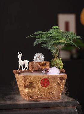 时来运转流水摆件循环水客厅玄关办公室招财陶瓷假山喷泉复古装饰