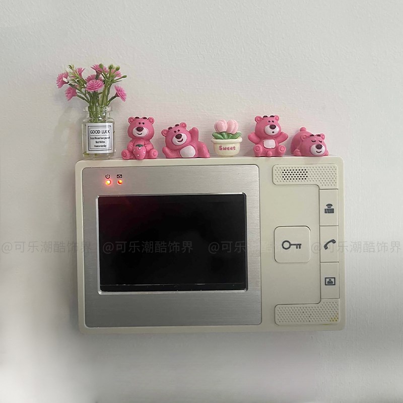 可爱小熊可视门铃屏幕小摆件对讲电话遮丑神器家居玄关卡通装饰