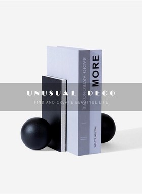 轻奢皮革几何圆球书靠软装售楼处酒店卧室样板间客厅书房书档摆件