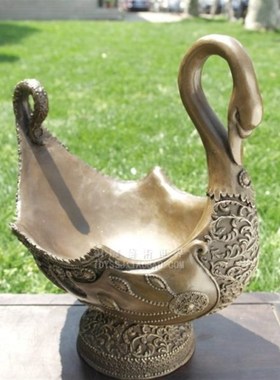 铜雕塑新款林先花盆铜工艺品实用摆件天鹅果盘艺术家居装饰品礼品