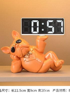 现代电子钟时钟斗牛犬摆件家居入户玄关桌面O客厅乔迁新居开业礼