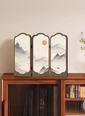 中古风桌面小屏风摆件创意入户玄关边柜电视柜摆画茶室酒店装饰