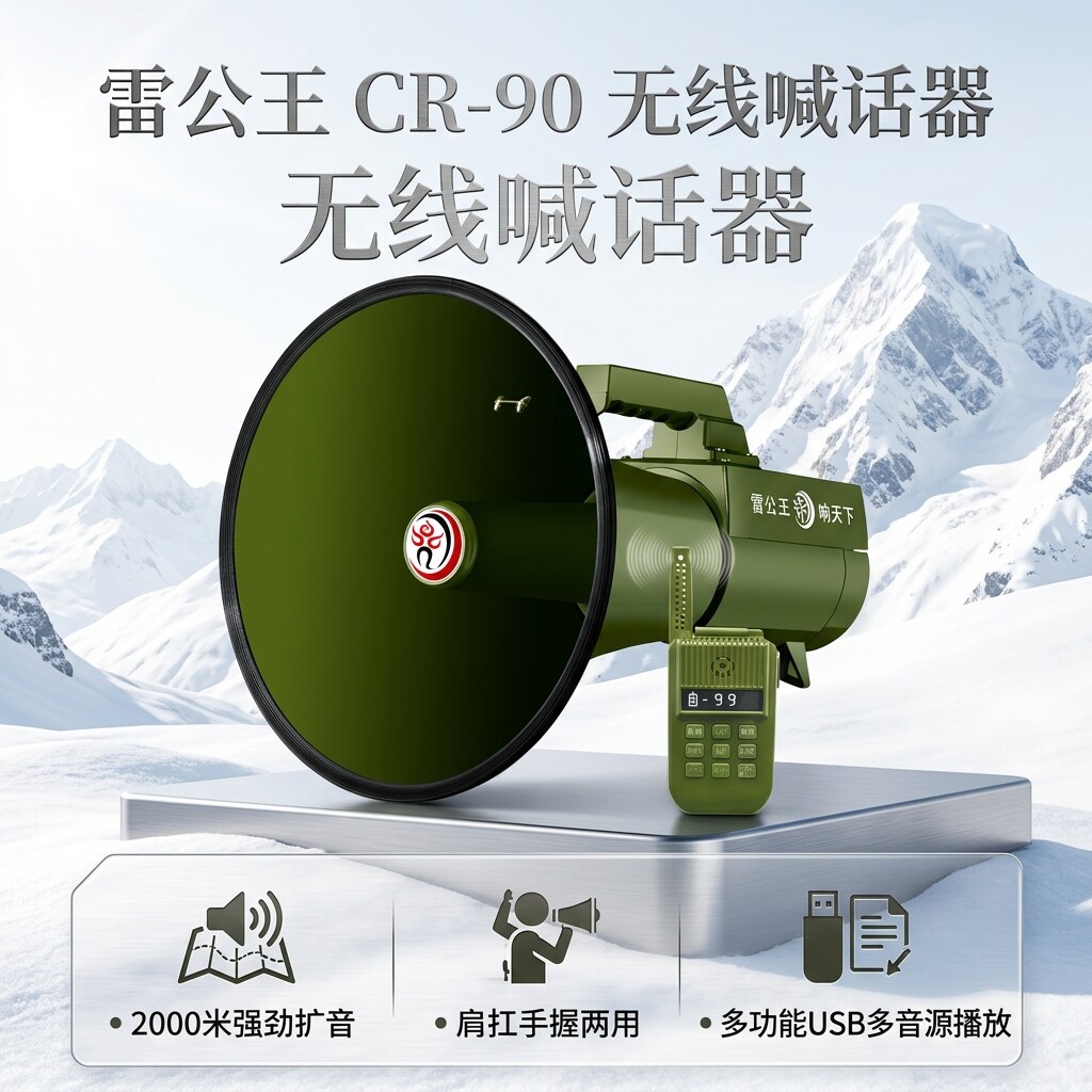 雷公王CR-90无线喊话器高音大喇叭扩音器超大功率2000米扬声器