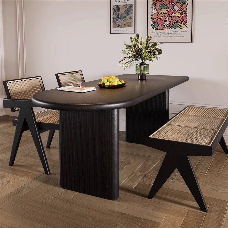 【折扣价】法式椭圆实木复古餐桌餐桌椅小户型靠墙家用饭桌岛台客