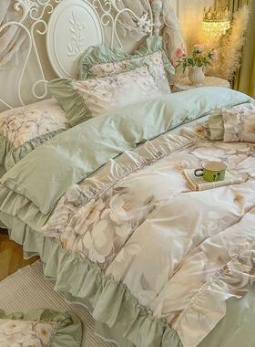 【折扣价】床裙四件套纯棉全棉2025新款四季通用主卧室田园绿色被
