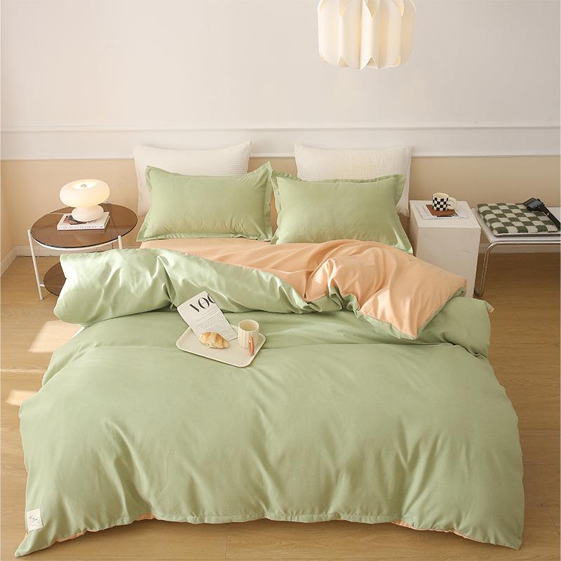 四件套磨毛纯色水洗棉床单被套单人床上三件套公主风床上用品