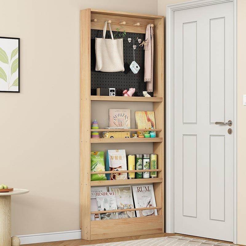 书架门后洞洞板收纳书柜落地实木儿童绘本书架置物架多层壁挂