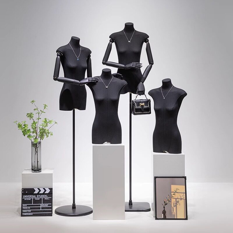 服装店黑色扁身模特道具女半身橱窗韩版平胸假人偶模型人台展示架