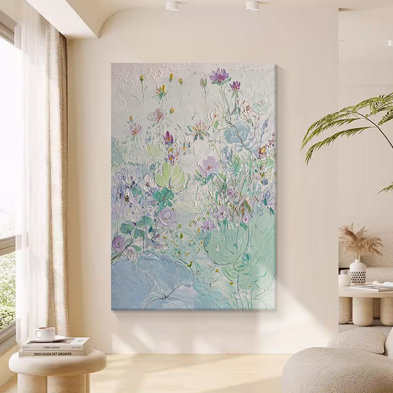 客厅餐桌抽象小众艺术手绘挂画法式奶油风壁画玄关丙烯装饰肌理画图片