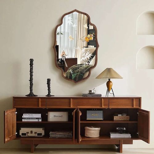 中古风客厅装饰画餐厅背景墙镜子壁画玄关柜挂画餐边柜创意镜面画