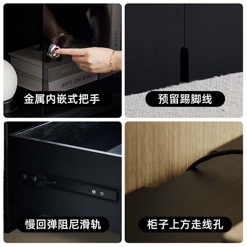 黑色模块化组合柜家用实木落地电视柜餐边柜玻璃储物柜客厅展示柜