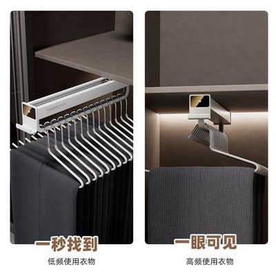 顶装裤架伸缩滑轨轨道衣柜内置衣架抽拉式挂衣杆五金收纳裤抽裤挂