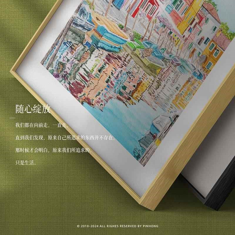客厅组合装饰画小清新卧室床头插画餐厅建筑唯美风景挂画图片