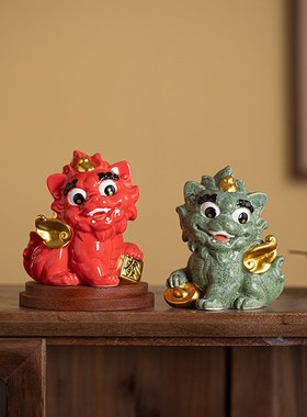 陶瓷国潮招财飞天貔貅一对家居办公桌面装饰摆件可爱神兽文创礼品
