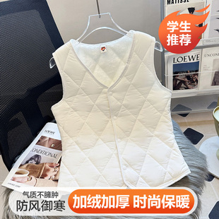 秋冬羽绒棉马甲女加绒背心学生贴身保暖内胆内穿修身 坎肩显瘦马夹