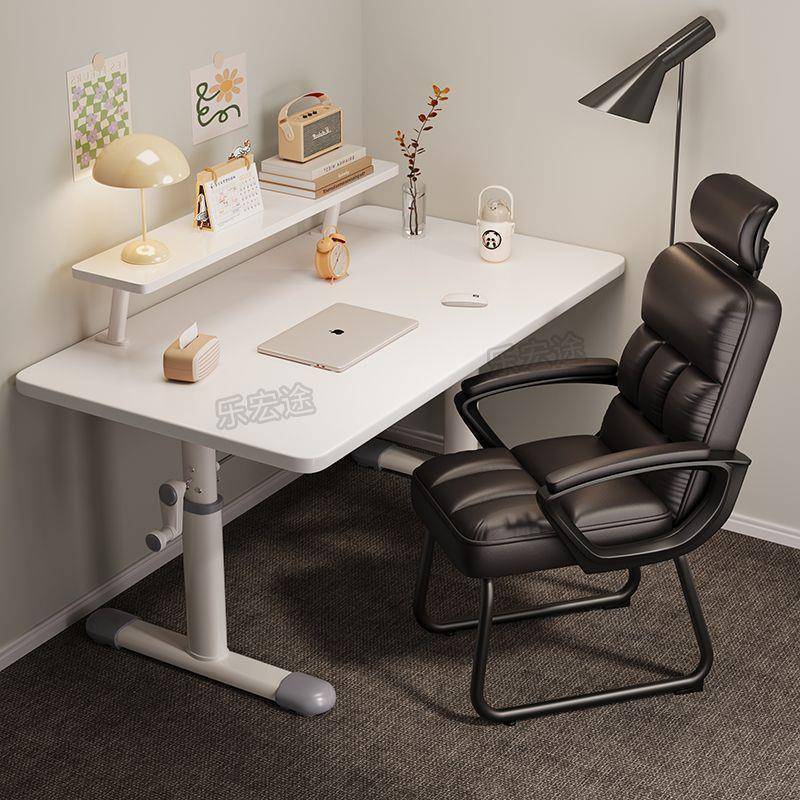 手摇升降加厚大白桌学生书桌椅套装书房办公学习电脑木桌子工厂