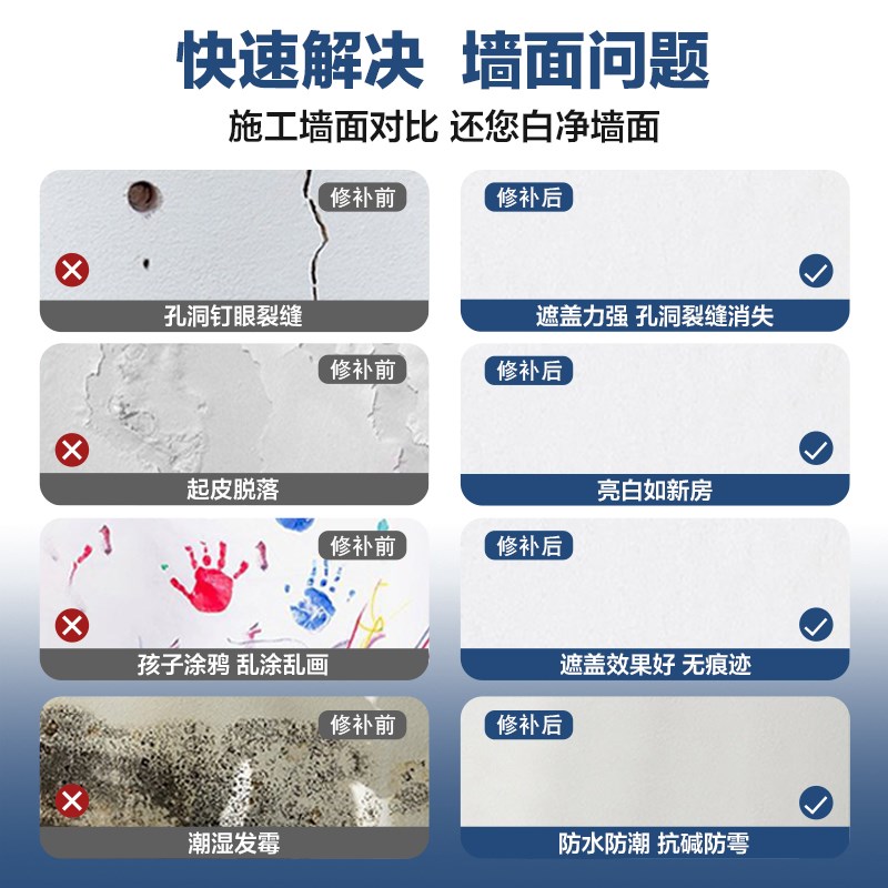 补墙膏防水墙面修补膏白色腻子粉家用内墙乳胶漆墙壁修复潮腻子膏