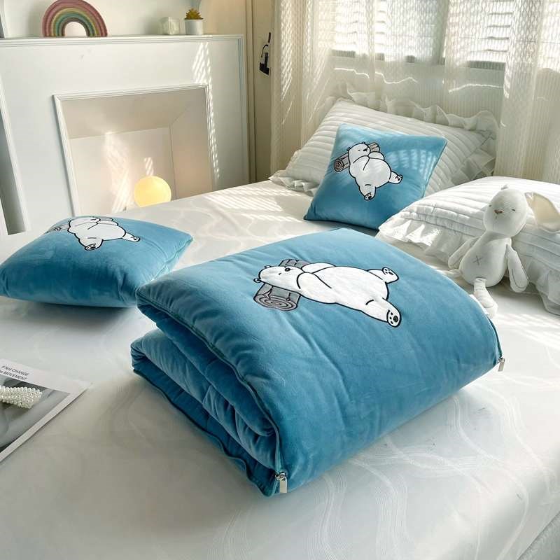 抱枕被子两用加厚三合一绒折叠珊瑚绒午休午睡空调被刺绣定制LOGo