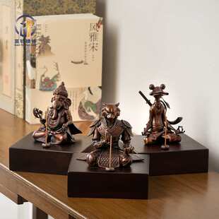 高特精铸 禅意三侠青铜摆件老虎大象青蛙创意纯铜工艺品家居礼品