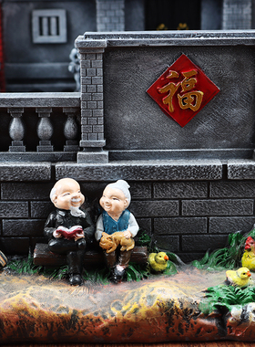 创意客厅微景观建筑摆件桌面造景室内收纳怀旧复古花盆装饰品礼物