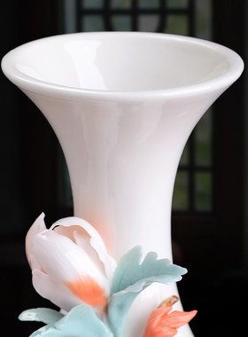 源盛集珍新中式牡丹花瓶非遗手工陶瓷插花摆件客厅玄关博古架装饰