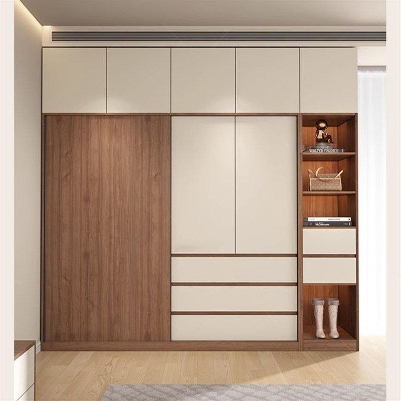 北欧风实木衣柜推拉门现代简约小户型移门柜子家用卧室大衣橱