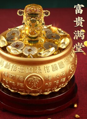 黄铜聚宝盆摆件招财聚财生财财神爷客厅位办公室店铺黄铜米缸
