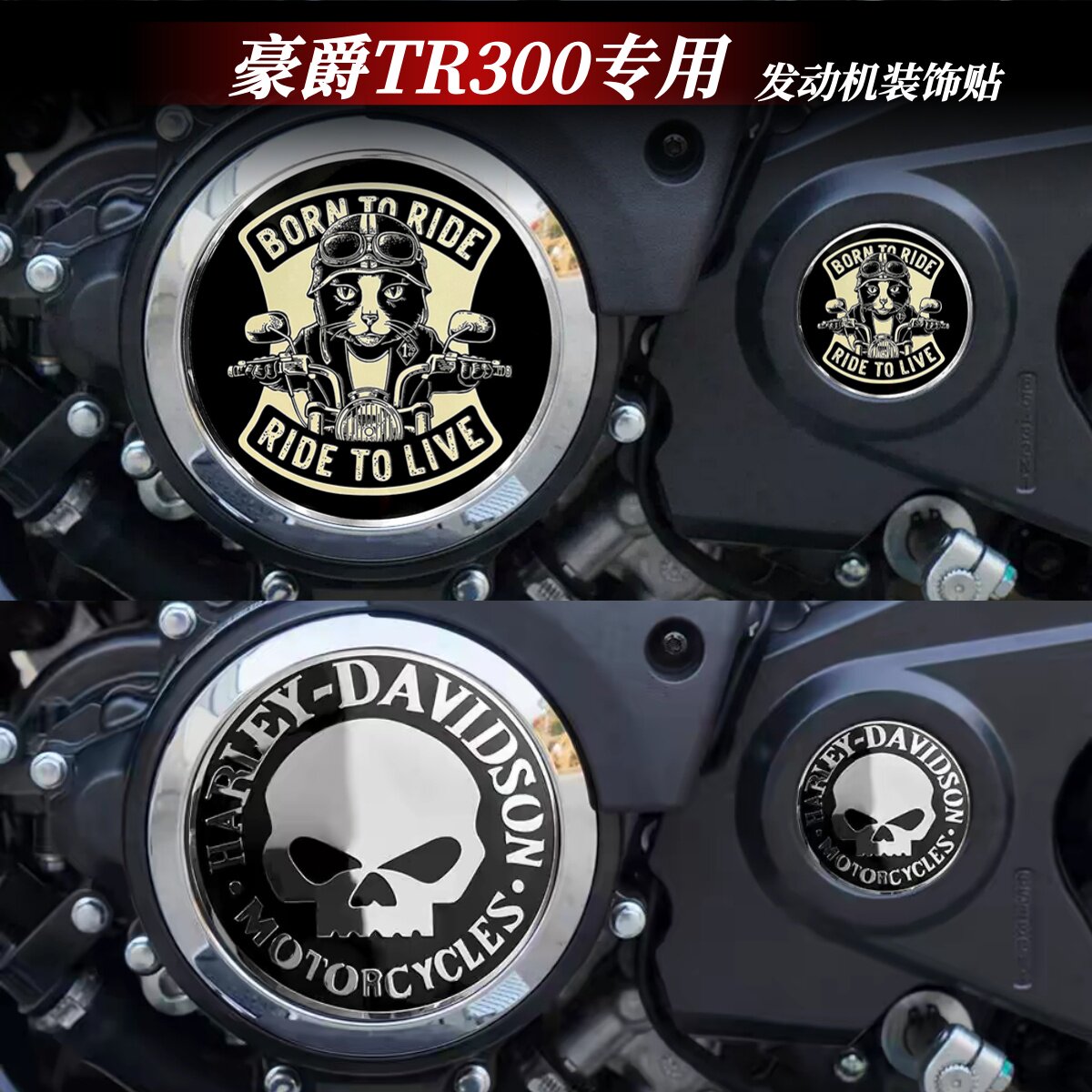 适用豪爵TR300发动机盖金属贴标