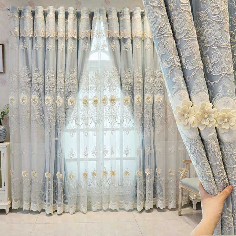 欧式窗帘粉色双层布纱一体成品浮雕绣花客厅卧室奢华大气免打孔