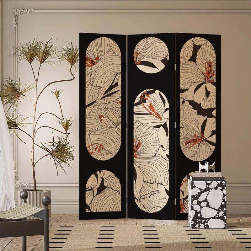 法式中古花卉屏风隔断可折叠移动卧室房间遮挡沙发背景墙家用客厅