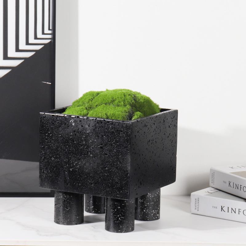 创意酒店样板间客厅玄关桌面软装饰品欧式轻奢大理石方形花盆摆件