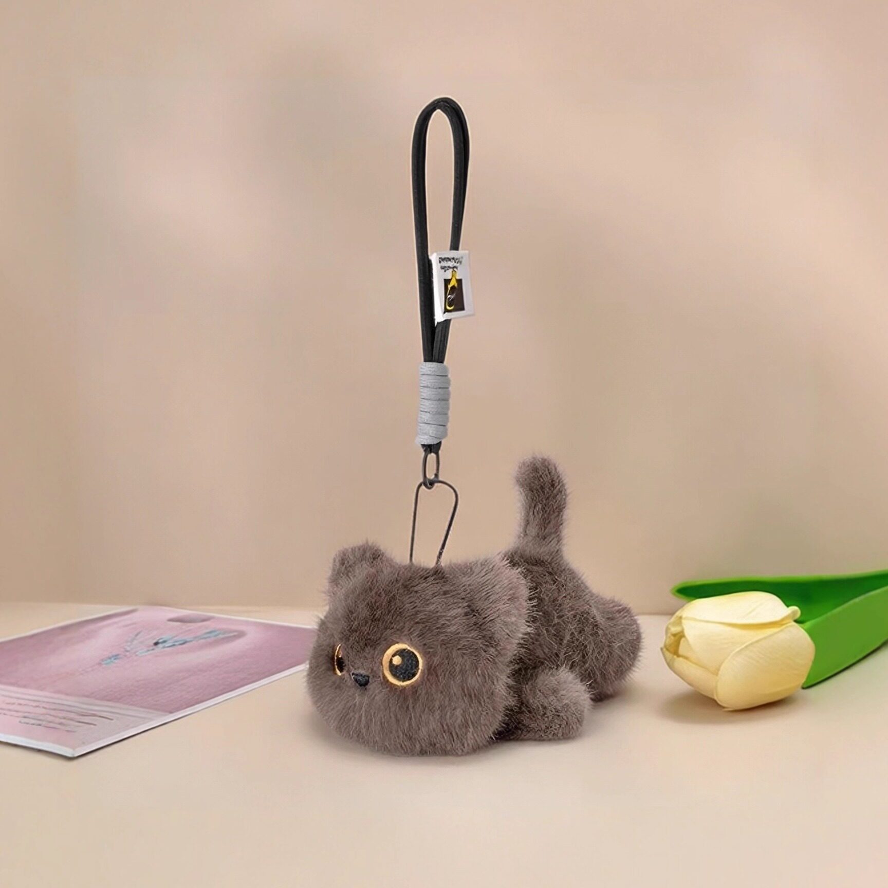 正版小黑猫毛绒挂件猫咪玩偶三花猫公仔书包背包挂饰玩具生日礼物