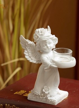 欧式纯白天使烛台装饰摆件法式餐厅浪漫桌面布置