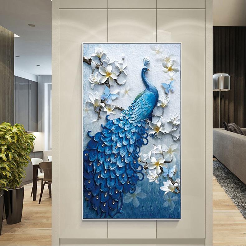 【折扣价】十字绣2025新款线绣客厅小幅画简约现代孔雀竖版玄关走