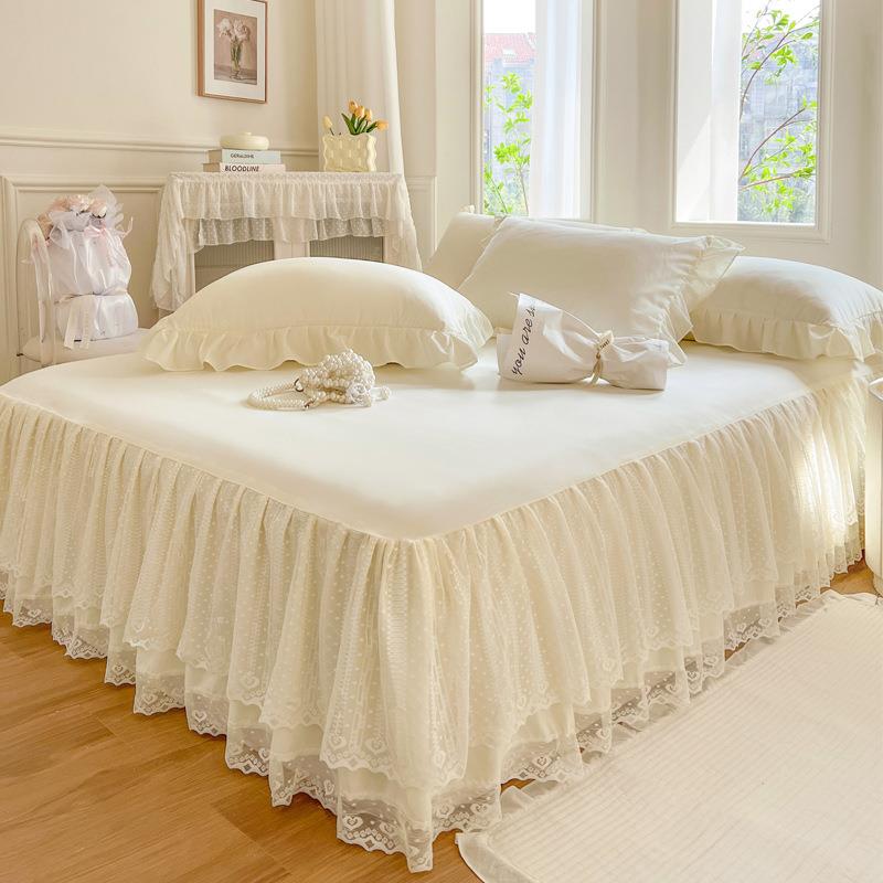 【折扣价】2025新款法式磨毛蕾丝床裙单件床罩款床单带裙边床盖四