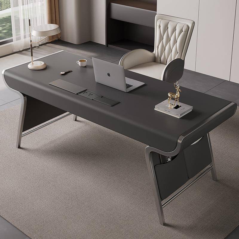 【折扣价】马鞍皮书桌轻奢现代实木家用书房设计师现代办公桌意式