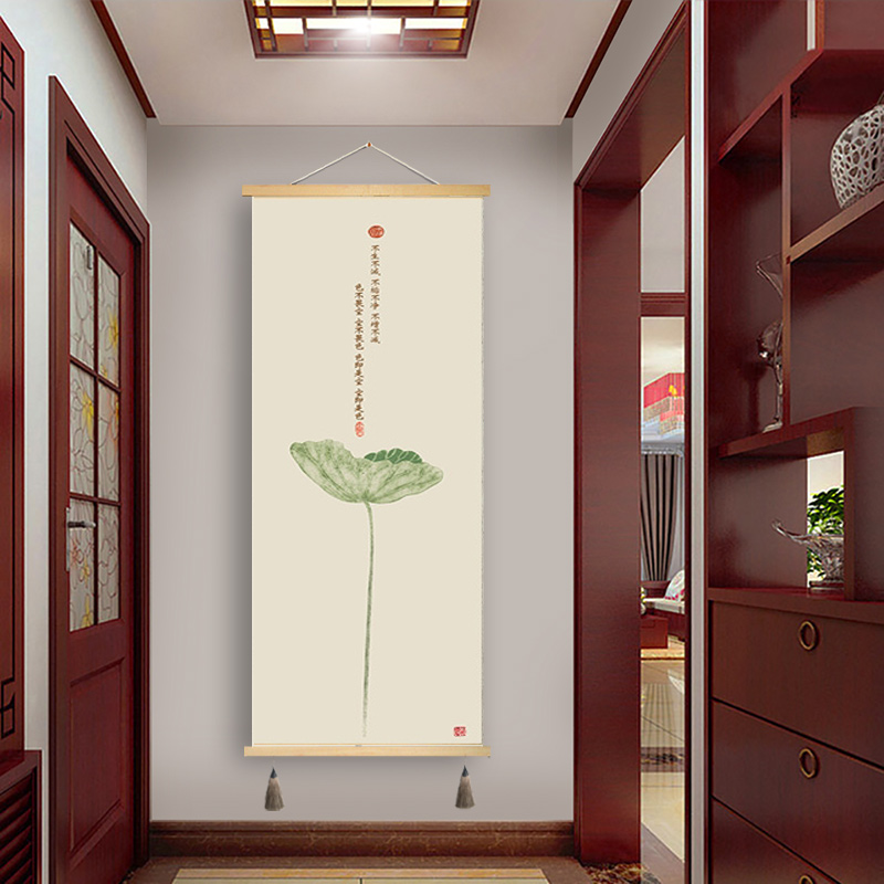 新中式挂画定制卷轴画装饰画荷花图玄关卧室餐厅墙壁画布艺画墙画图片
