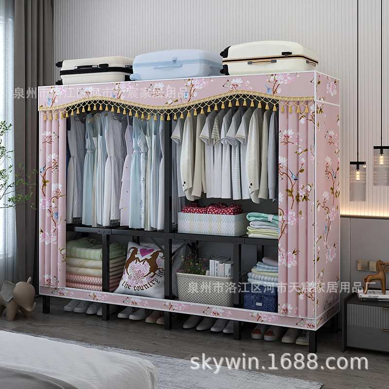 免安装可折叠布衣柜全钢架结构加粗加厚卧室家用拉链简易组装衣橱