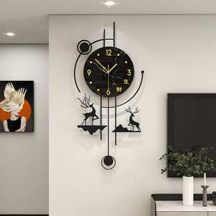 现代新中式钟表挂钟客厅高级感家用挂墙餐桌沙发旁静音时钟免打孔
