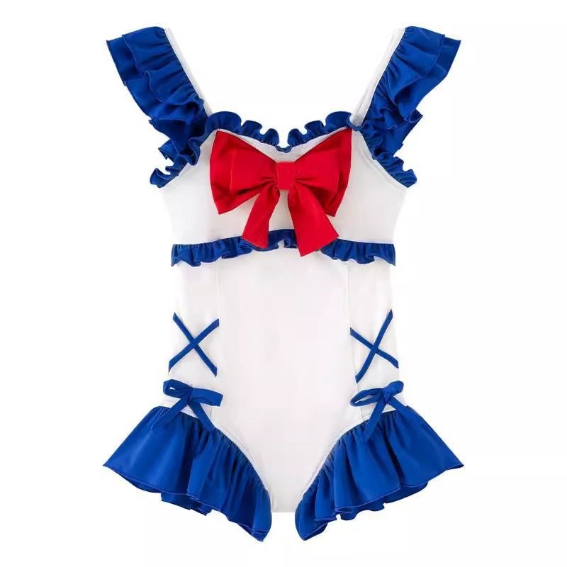 洋气泳衣儿童连体三角游泳衣女孩夏装新款宝宝小童公主风温泉泳装